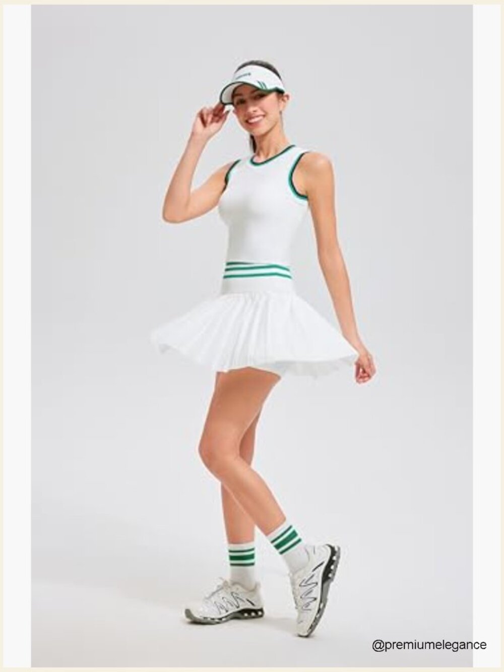 Two Piece Tennis Skirt Set High Waisted Pleated Athletic Golf Skirt with Pockets - Picture 3 of 7